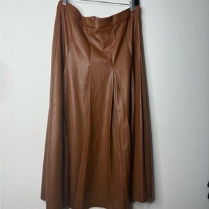 Ann Taylor A-Line  pleated Brown faux Leather Skirt